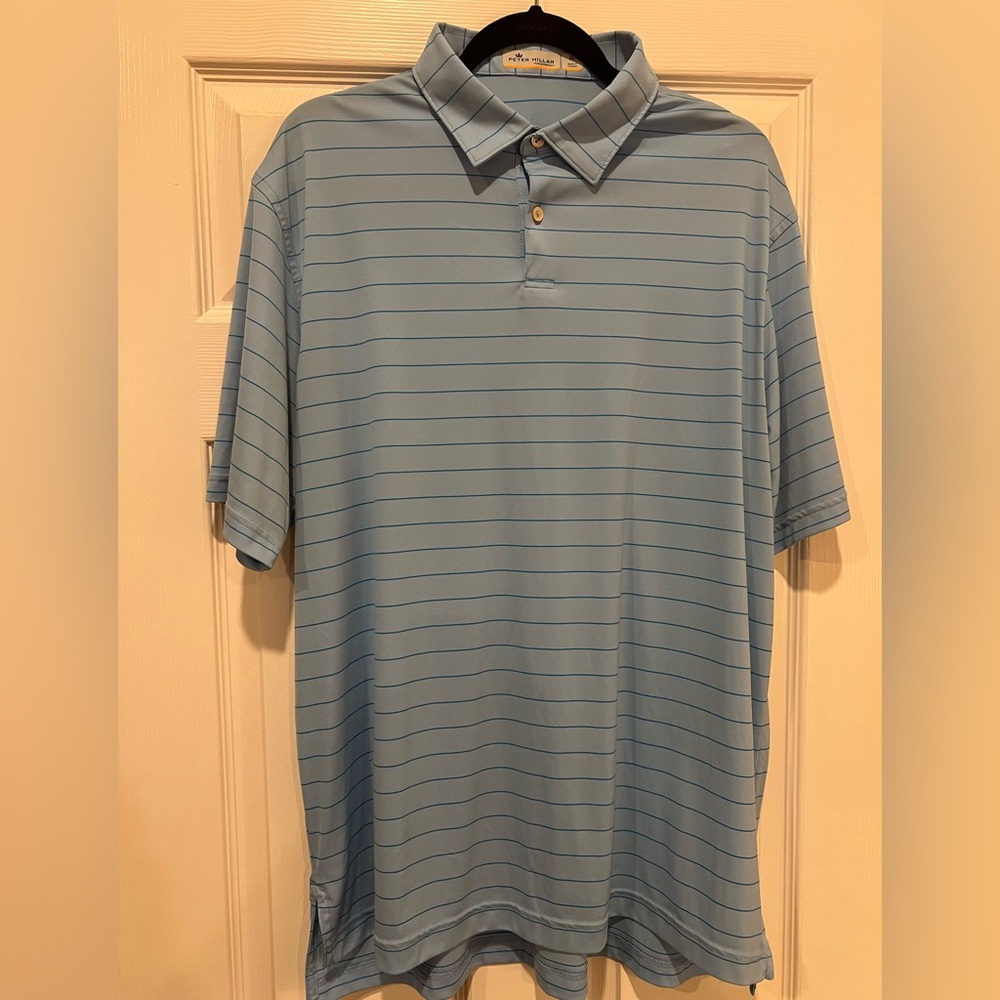 Peter Millar Featherweight Striped Performance Polo Shirt Mens Sz XL  Blue